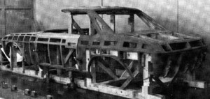 Wooden bucks where the prototype panels were formed.